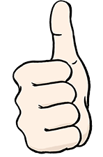 Hand zeigt einen nach oben gestreckten Daumen.