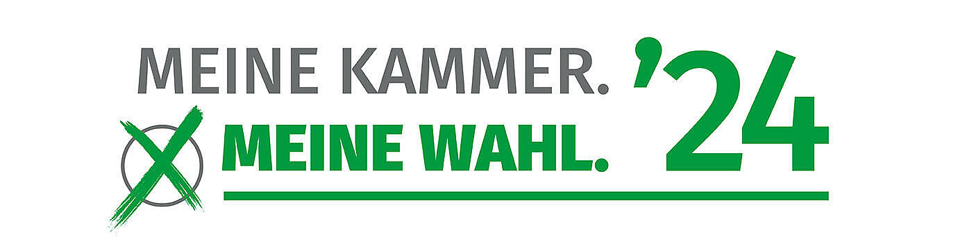 Text "Meine Kammer. Meine Wahl. '24" neben einem Kreuz in einem Kreis.