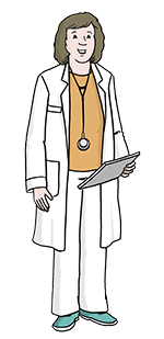 Ärztin mit Klemmbrett.