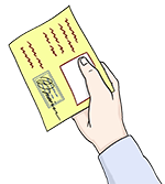 Hand mit Bescheinigung.