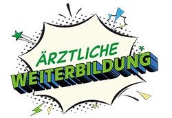 Sprechblase im Comic-Stil mit Text "Ärztliche Weiterbildung"