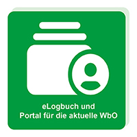 Kachel „eLogbuch und Portal für die aktuelle WbO“ mit Ordner- und Personensymbol.