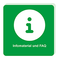 Kachel „Infomaterial und FAQ“ mit Informationssymbol.