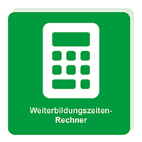 Kachel „Weiterbildungszeiten-Rechner“ mit Rechnersymbol.